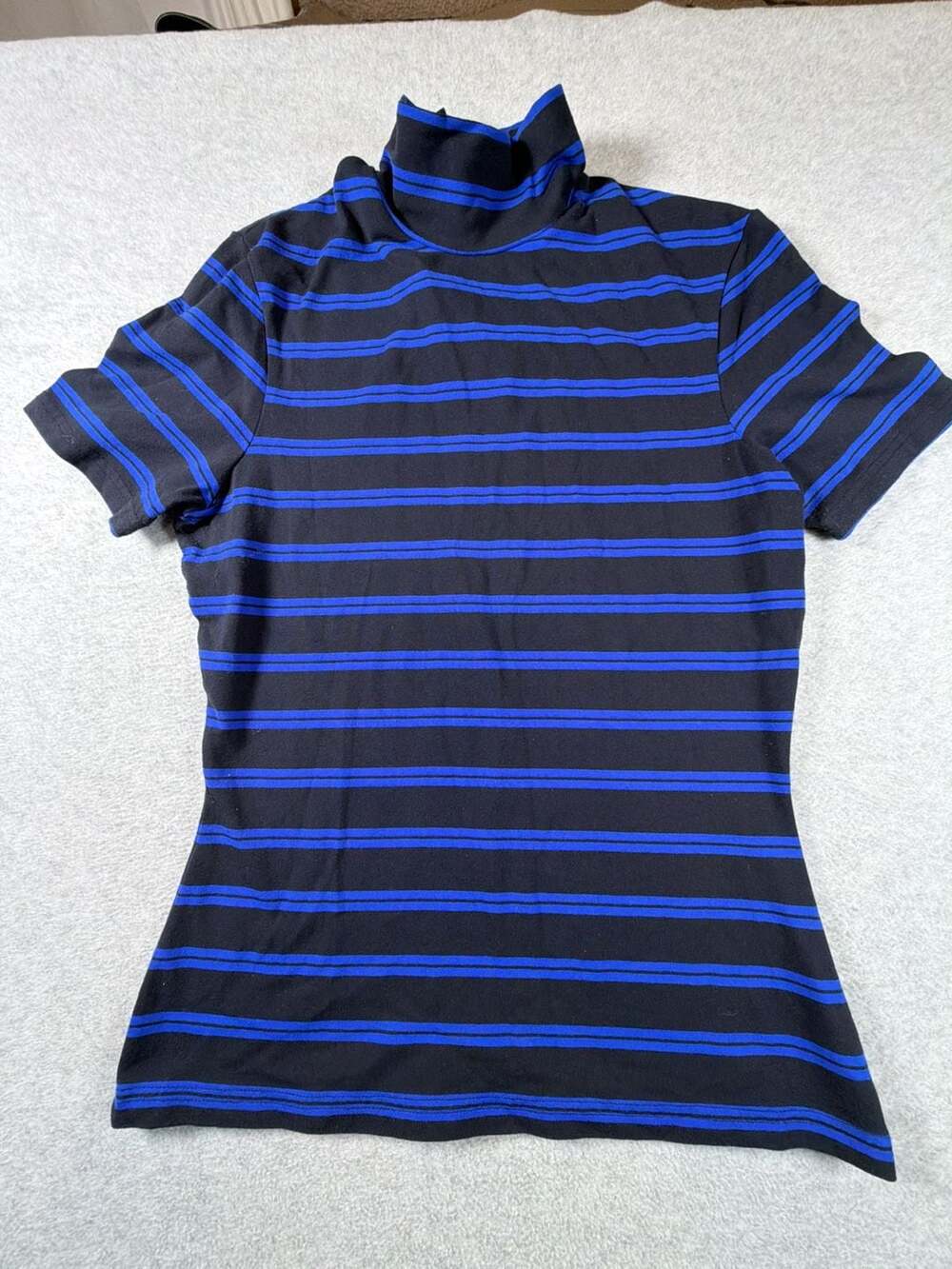 The Limited Vintage Short Sleeve Mock Neck Striped Knit Top